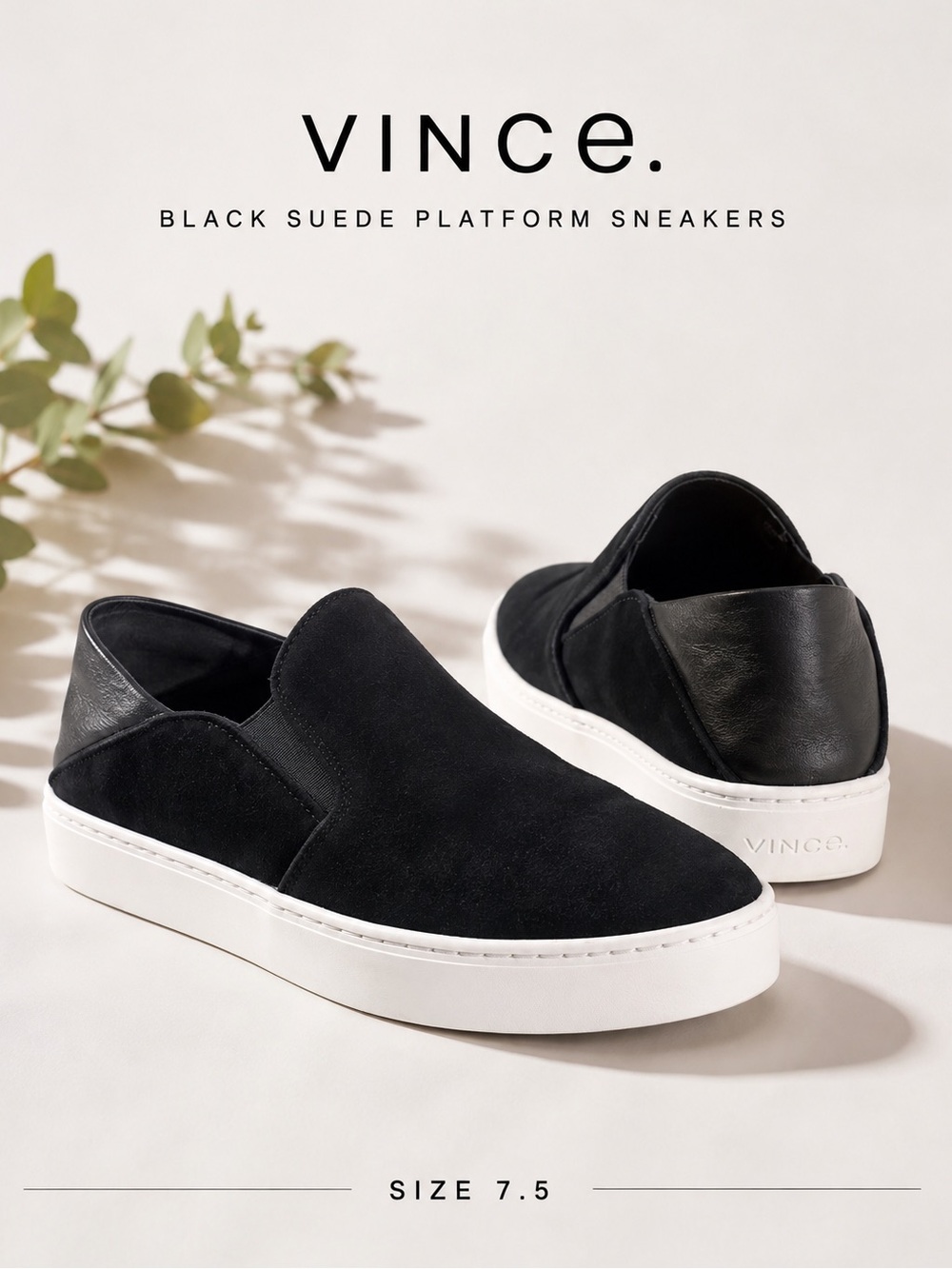Vince Garvey Black Suede Leather Slip On Platform Sneakers 7.5